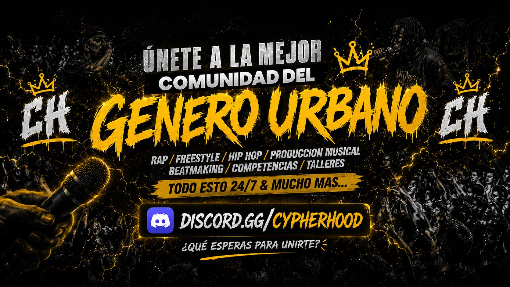 Discovery splash banner for CYPHERHOOD™ | Hip-Hop, Freestyle & Producción Musical Discord server