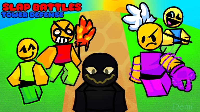 Discovery splash banner for Slap Battles Tower Defense Discord server