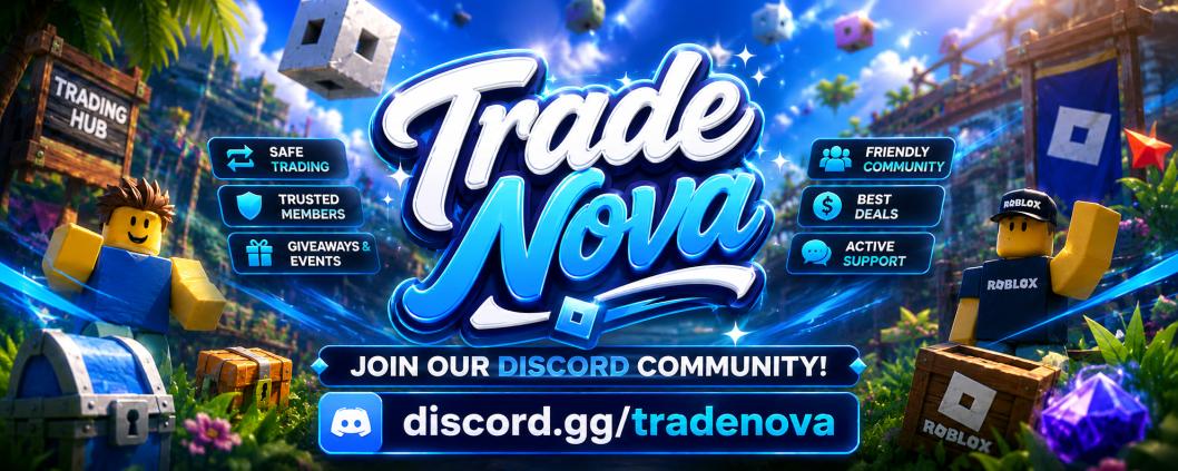 Discovery splash banner for TradeNova Mm2 + Gpo + Ps99 + Bladeball | Trade + Crosstrade Values Discord server