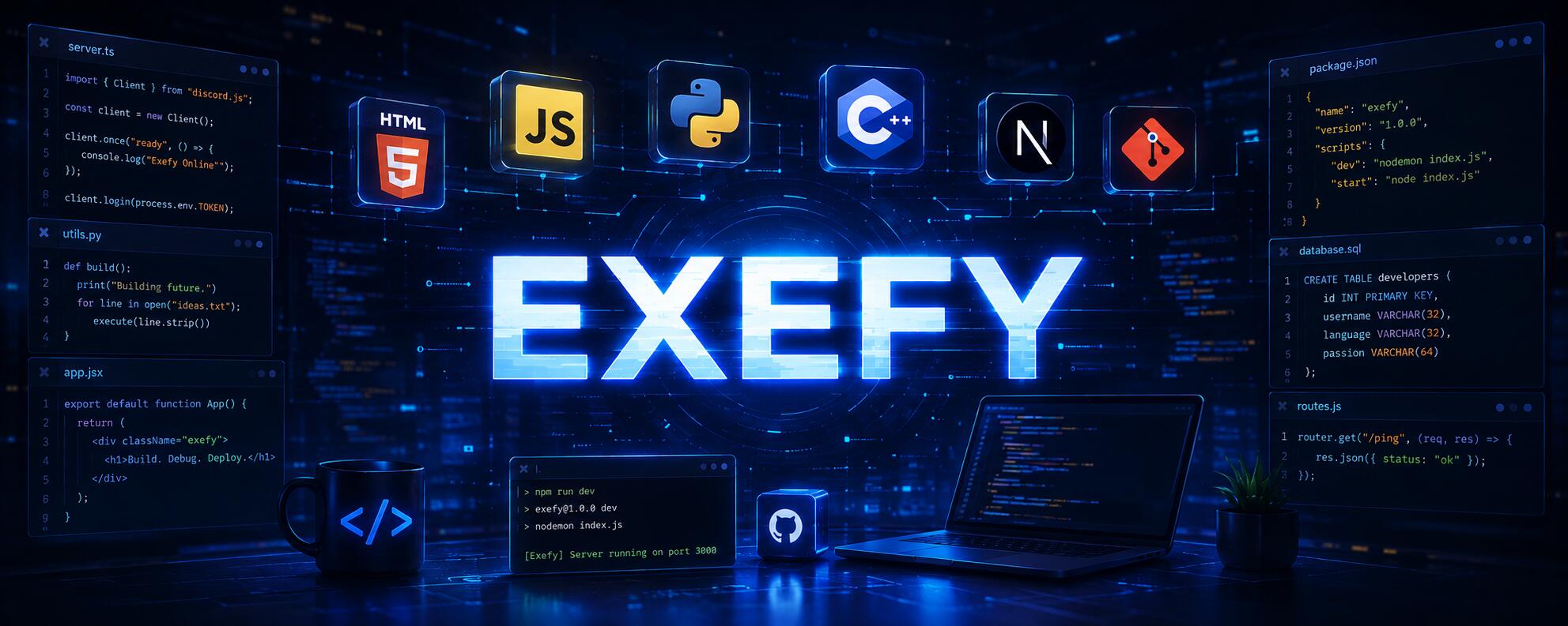 Discovery splash banner for Exefy | Developers Discord server