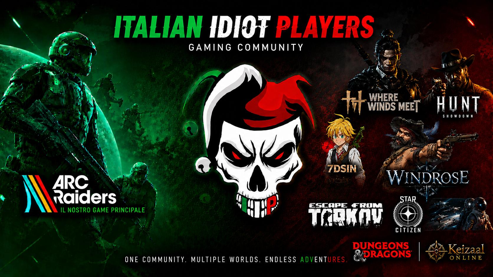 Discovery splash banner for | IIP | ARC Raiders - WWM - Hunt SD - Escape FT - WindR - StarC - ARMA - D&D - SoulFrame - Discord server