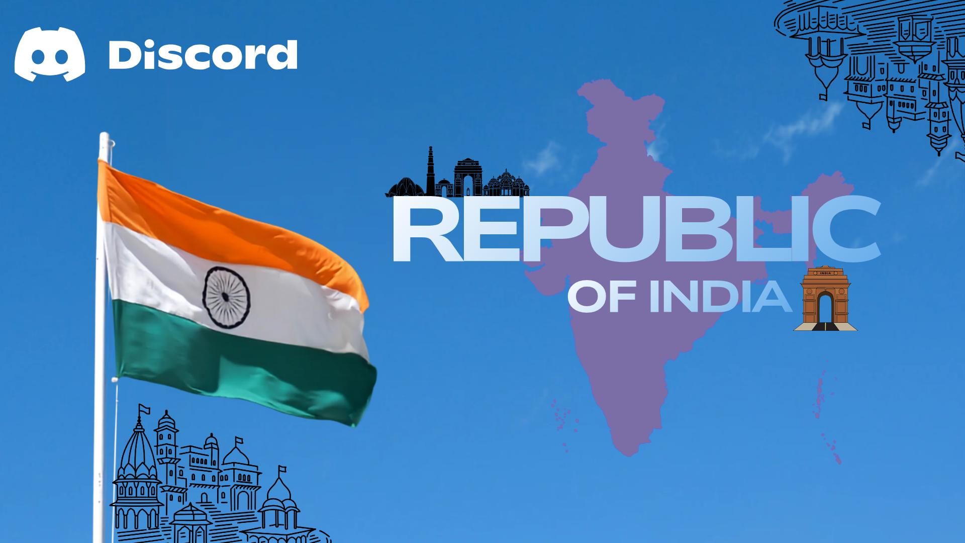 Discovery splash banner for 𝐑𝐄𝐏𝐔𝐁𝐋𝐈𝐂 𝐎𝐅 𝐈𝐍𝐃𝐈𝐀 | भारतीय गणराज्य Discord server