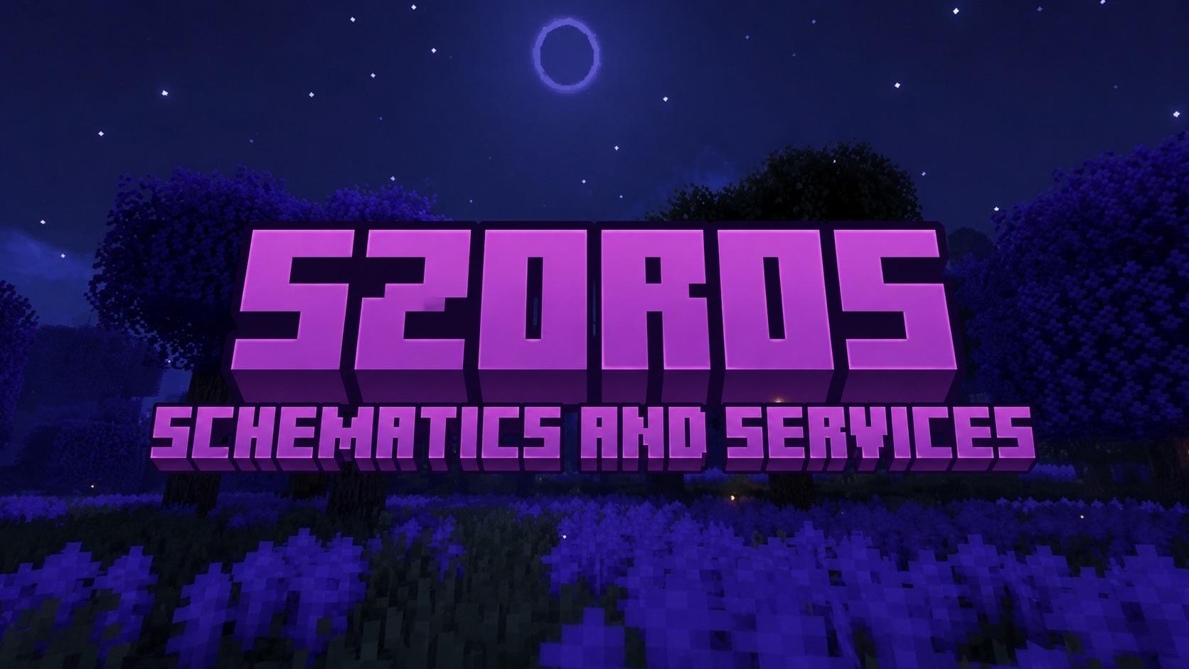 Discovery splash banner for Szoro’s DonutSMP Schematics & Services Discord server