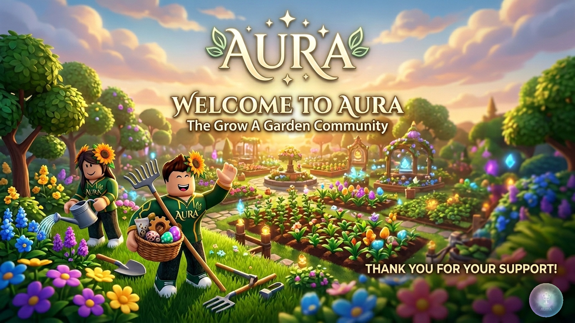 Discovery splash banner for Aura | Grow A Garden Community Discord server