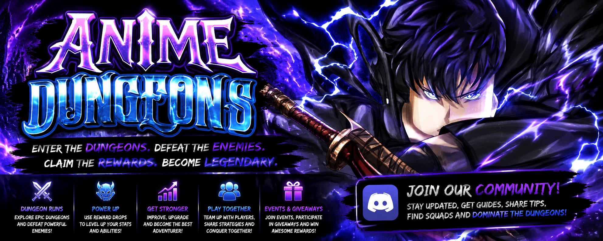 Discovery splash banner for Anime Dungeons Roblox Discord server