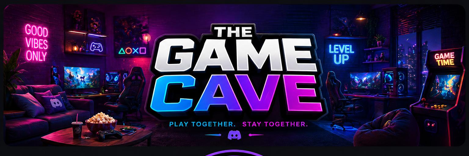 Discovery splash banner for THE GAME CAVE Discord server