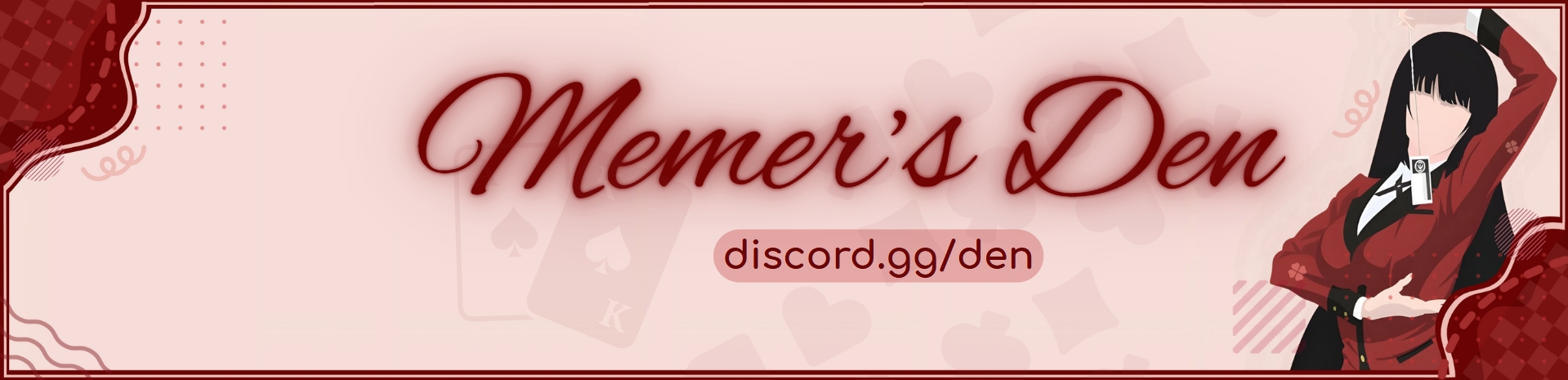 Discovery splash banner for Memer’s Den | .gg/den Discord server